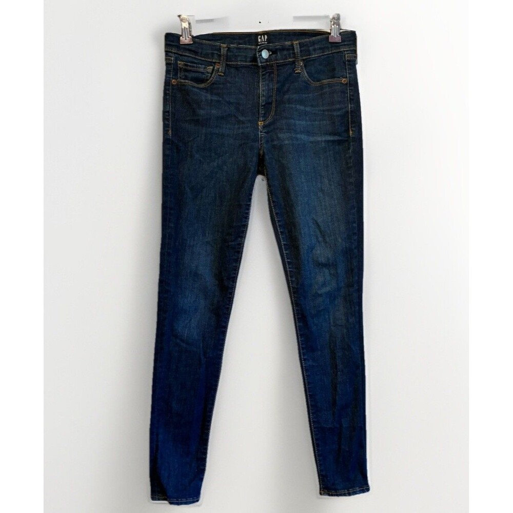 Gap Womens True Skinny Mid Rise Dark Wash Jeans Size 28/6 LONG Classic Stretch